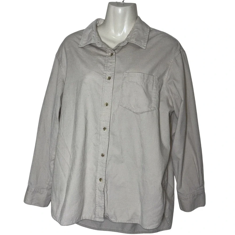Time‎ and Tru Womens Beige Corduroy Button Down Shirt Long Sleeve Size M 8-10